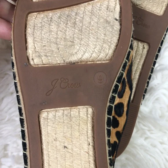 J Crew Calf Hair Leopard Slip On Espadrilles Mules Shoes Flats - Picture 10 of 13